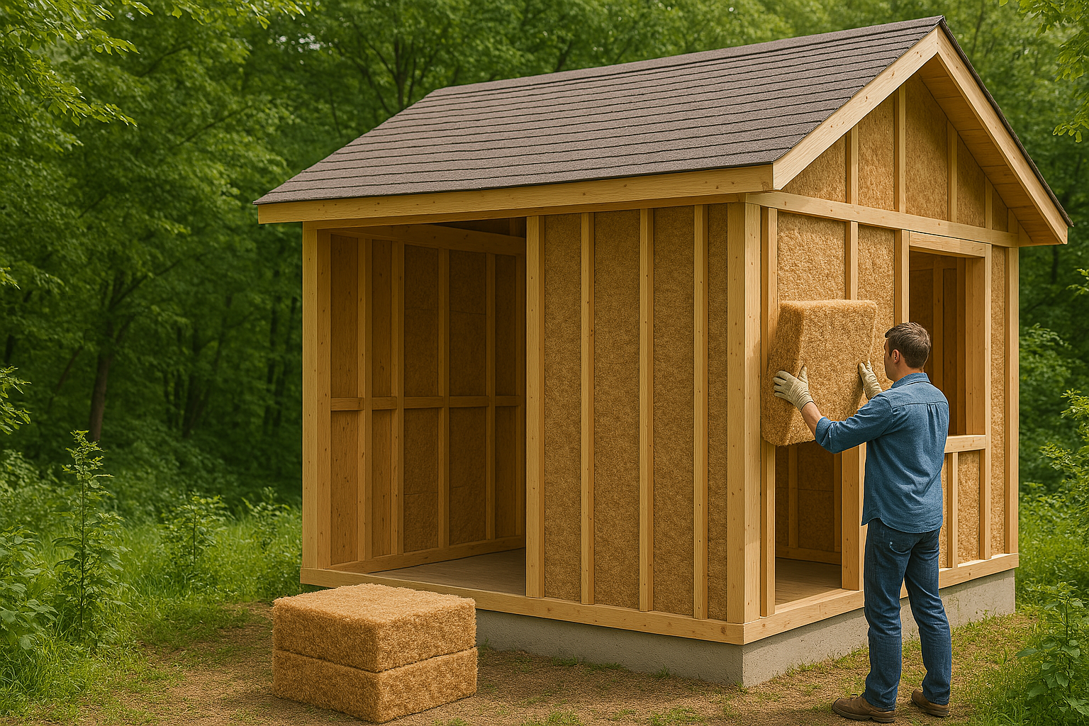 Travaux d'isolation de maison avec matériaux biosourcés